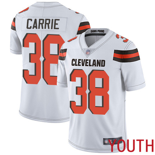 Cleveland Browns T J Carrie Youth White Limited Jersey #38 NFL Football Road Vapor Untouchable->youth nfl jersey->Youth Jersey